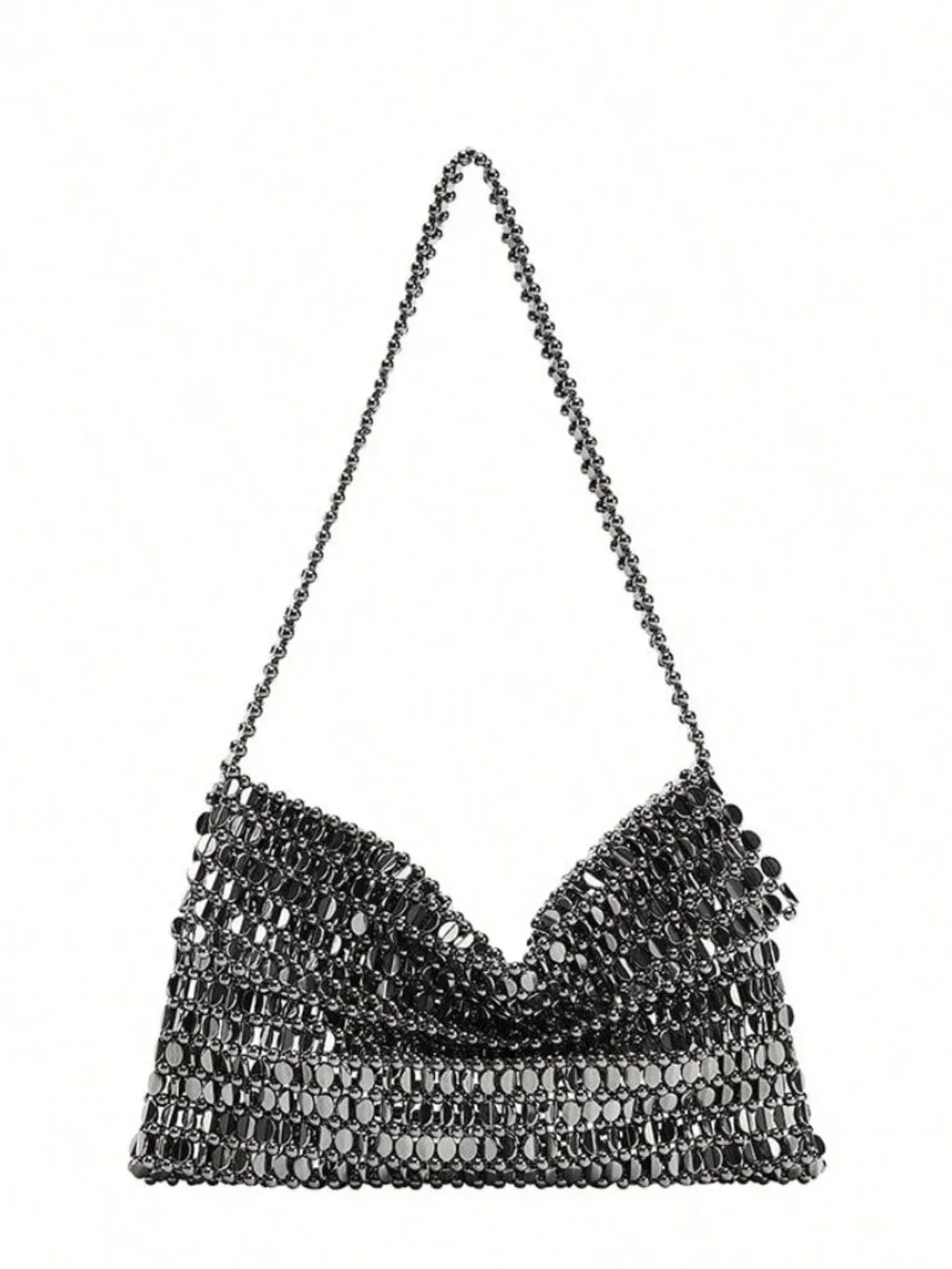 Silver Casual Women's Beaded Square Flap Shoulder Bag